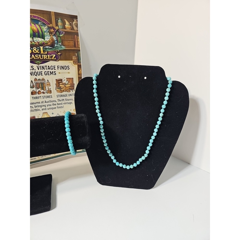 blue Navajo beaded turquoise necklace with a silver clasp And Matching...